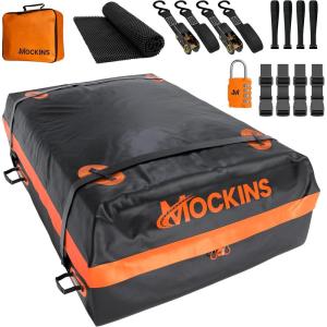 imageMockins 30 Cu Ft Weatherproof Car Roof Cargo Carrier Bag for Top of Car Storage  60x43x20 Waterproof SoftShell 840D Roof Bag  No Rack Rooftop Cargo Carrier with Mesh Mat Lock Hooks amp Straps